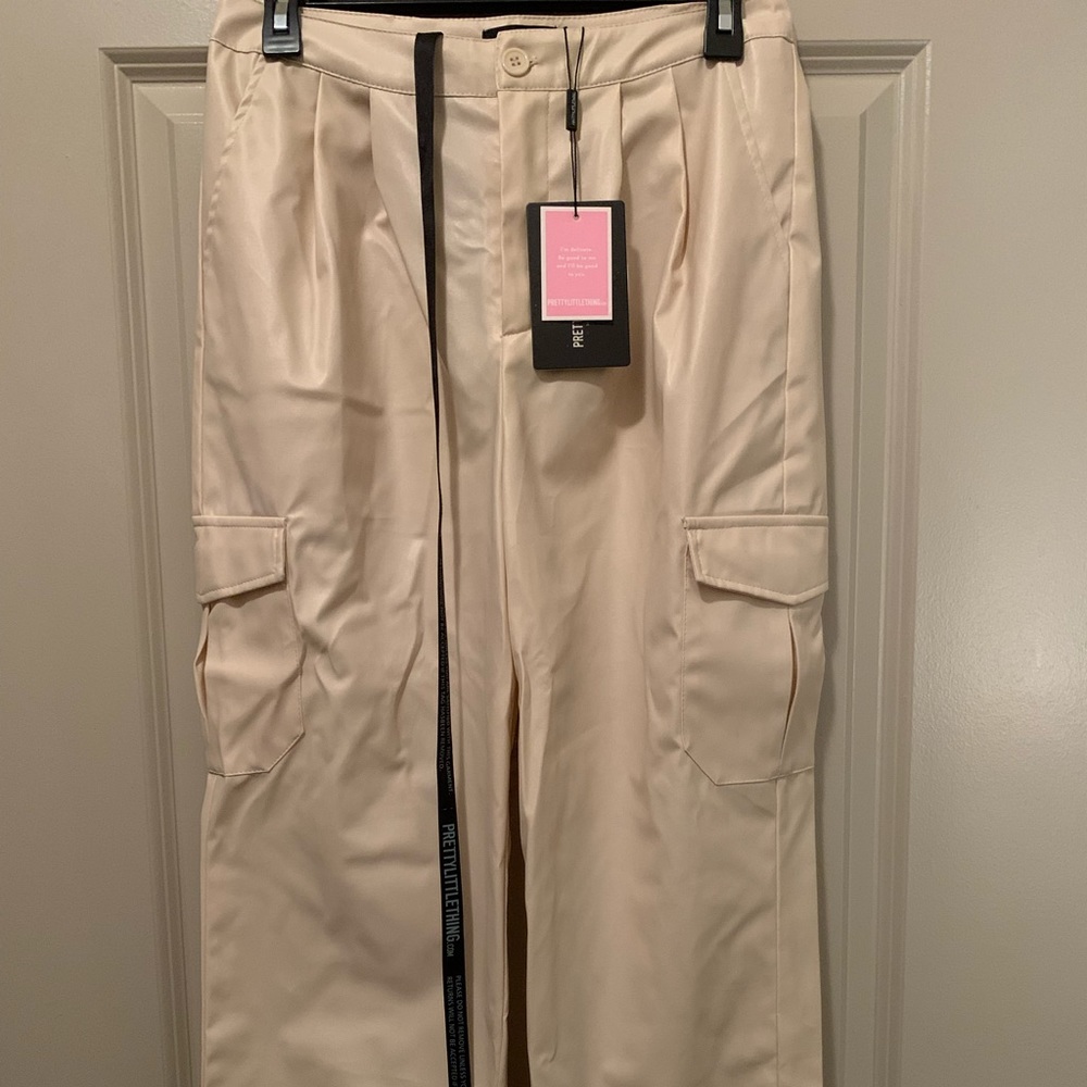 Faux leather, straight leg high rise pants